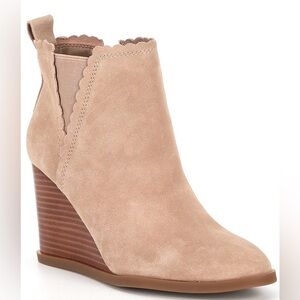 Copper Key Lacey Suede Scalloped Edge Wedge Booties